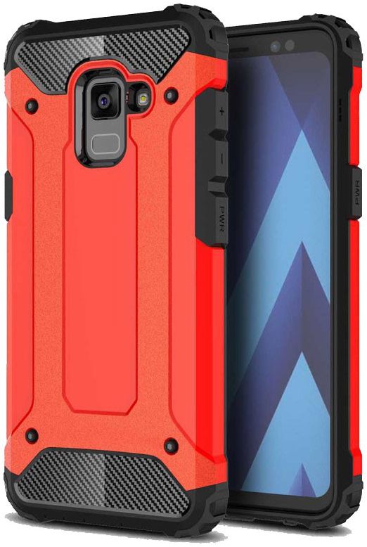 Samsung Galaxy A8 (2018) Robuust Hybride Hoesje Rood afbeelding 1