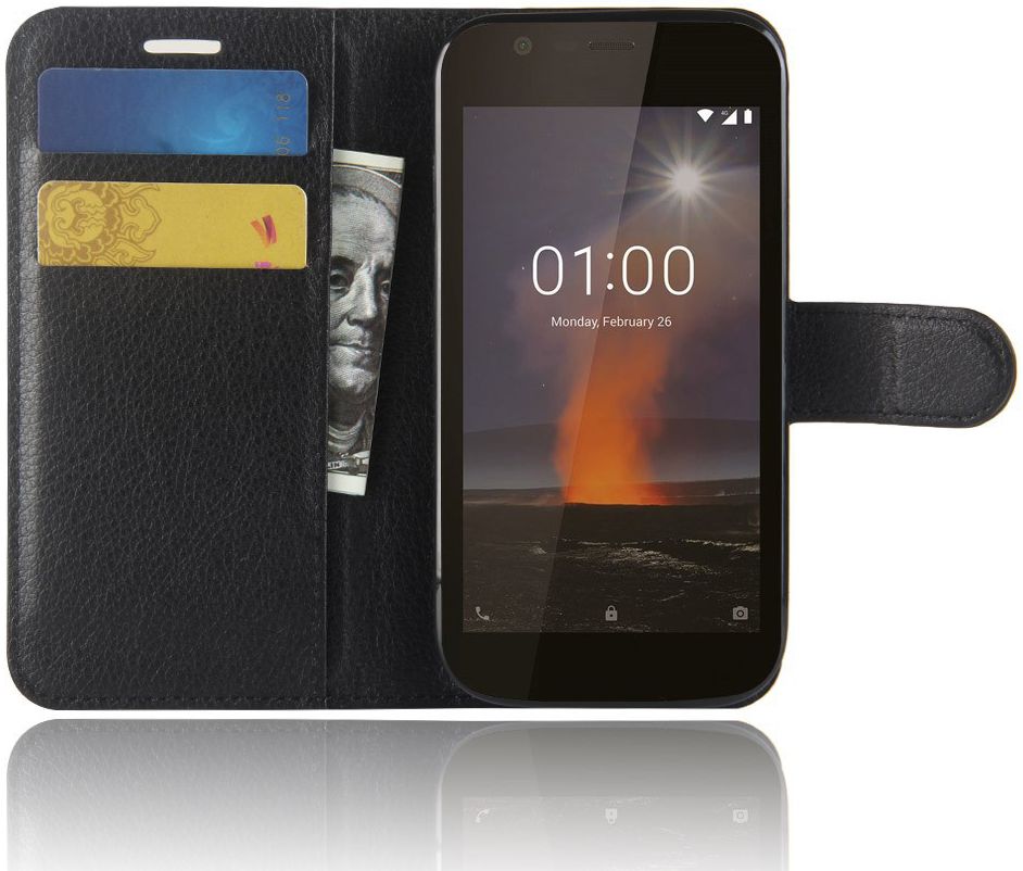 Nokia 1 Hoesje met Kaarthouder Zwart afbeelding 1