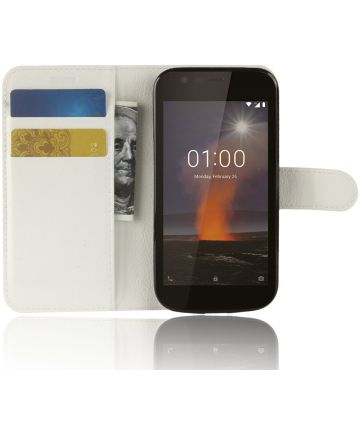 Nokia 1 Hoesje met Kaarthouder Wit Hoesjes