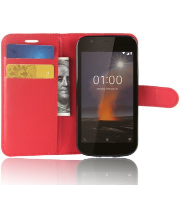 Nokia 1 Hoesje met Kaarthouder Rood Hoesjes
