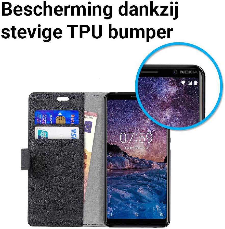 Nokia 7 Plus Portemonnee Hoesje Zwart afbeelding 4