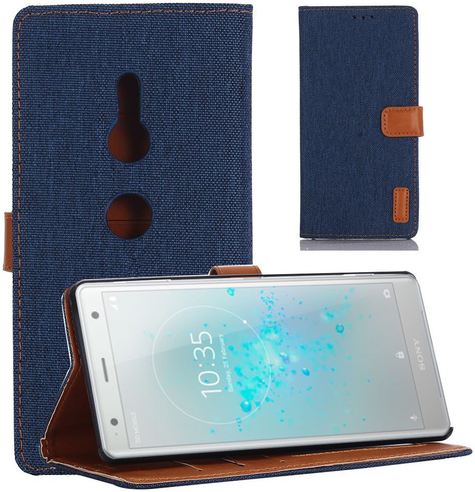Sony Xperia XZ2 Denim Portemonnee Hoesje Blauw afbeelding 10