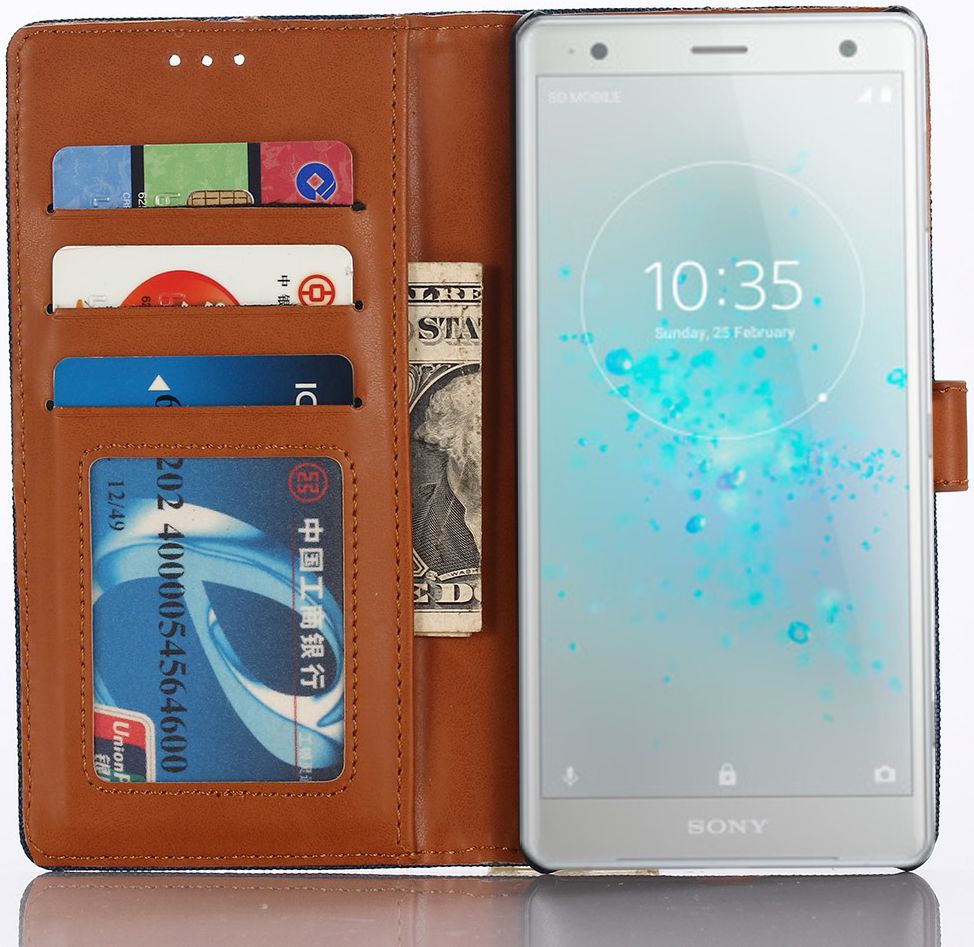 Sony Xperia XZ2 Denim Portemonnee Hoesje Blauw afbeelding 2
