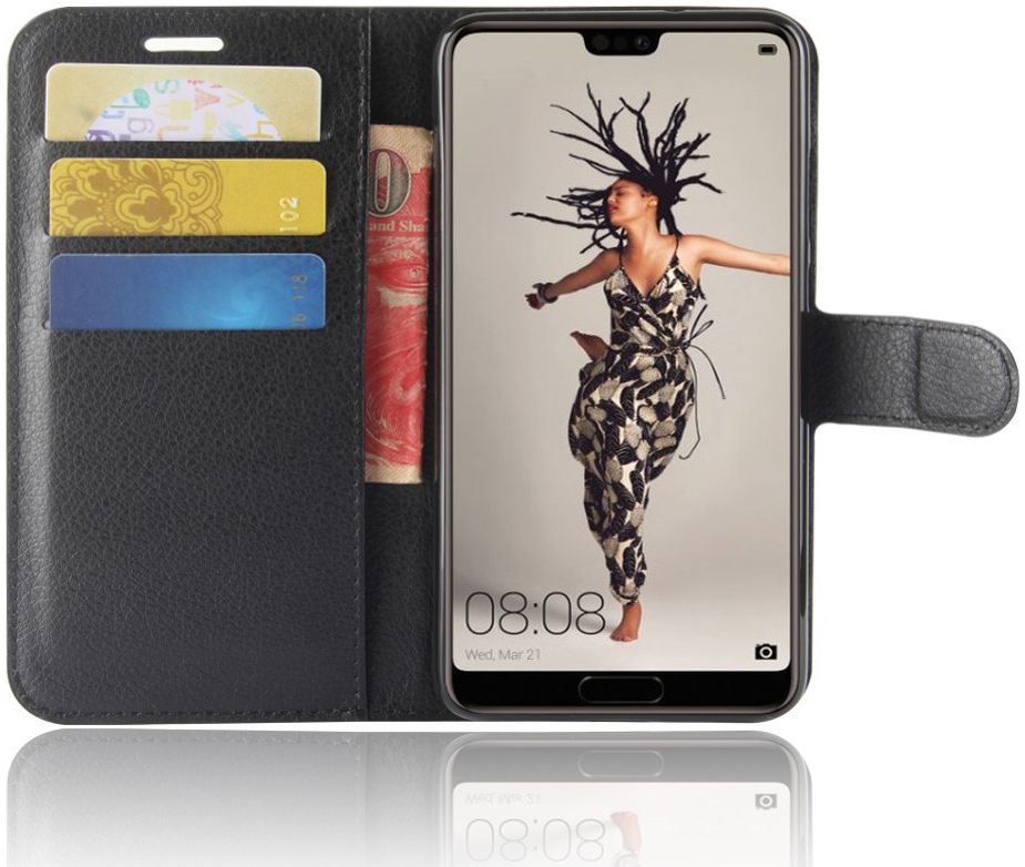 Huawei P20 Hoesje met Kaarthouder Zwart afbeelding 2