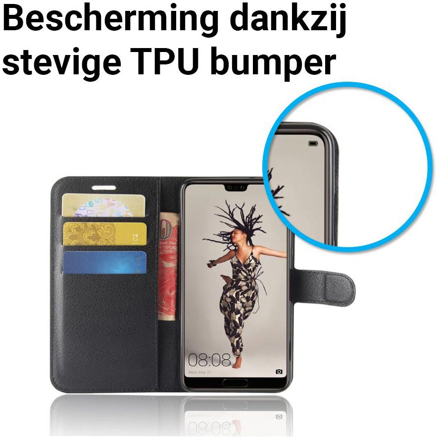 Huawei P20 Hoesje met Kaarthouder Zwart afbeelding 3