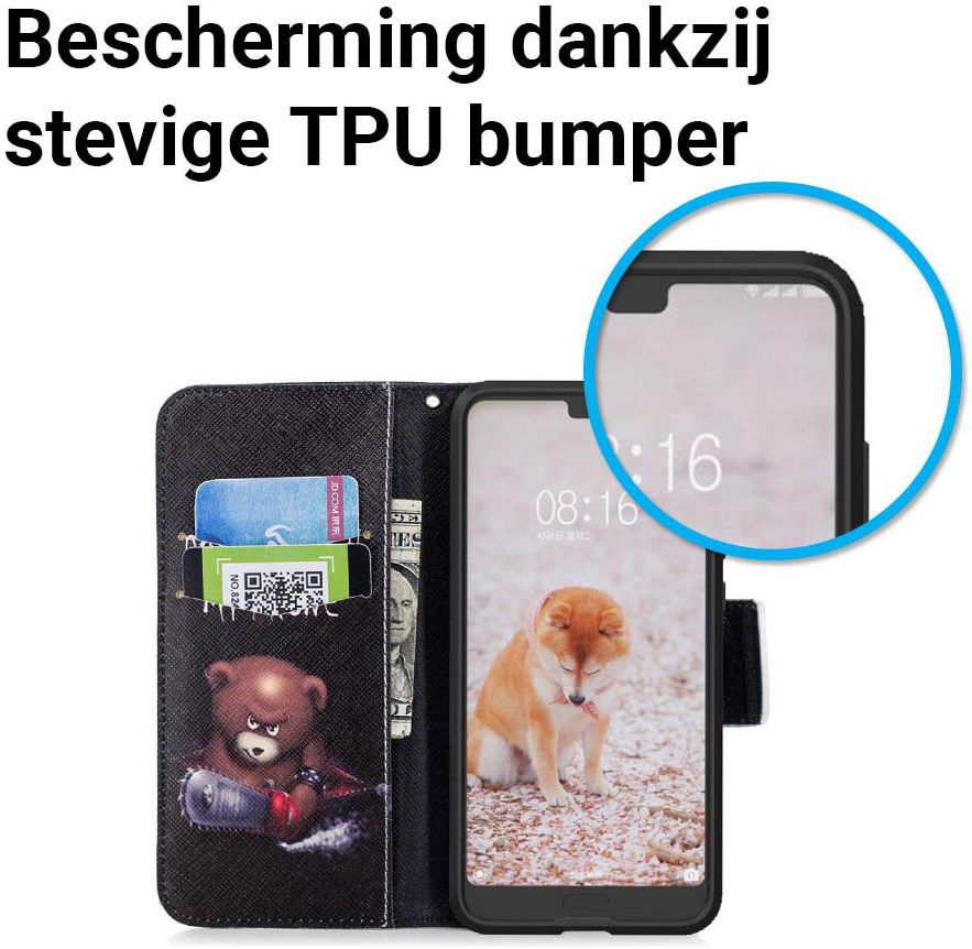 Huawei P20 Portemonnee Hoesje met Teddy Print afbeelding 5