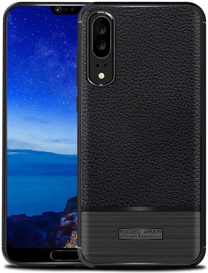 Huawei P20 Rugged Armor Geborsteld TPU Hoesje Zwart afbeelding 1