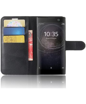 Sony Xperia XA2 Lychee Hoesje met Kaarthouder Zwart Hoesjes