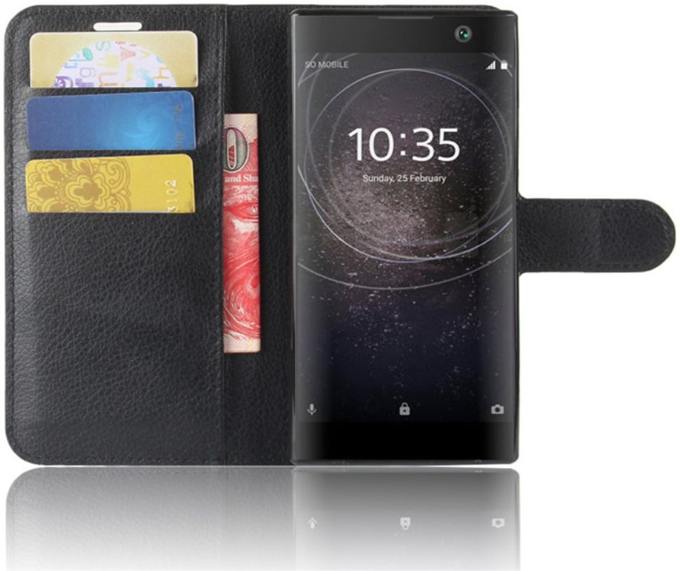 Sony Xperia XA2 Lychee Hoesje met Kaarthouder Zwart afbeelding 1
