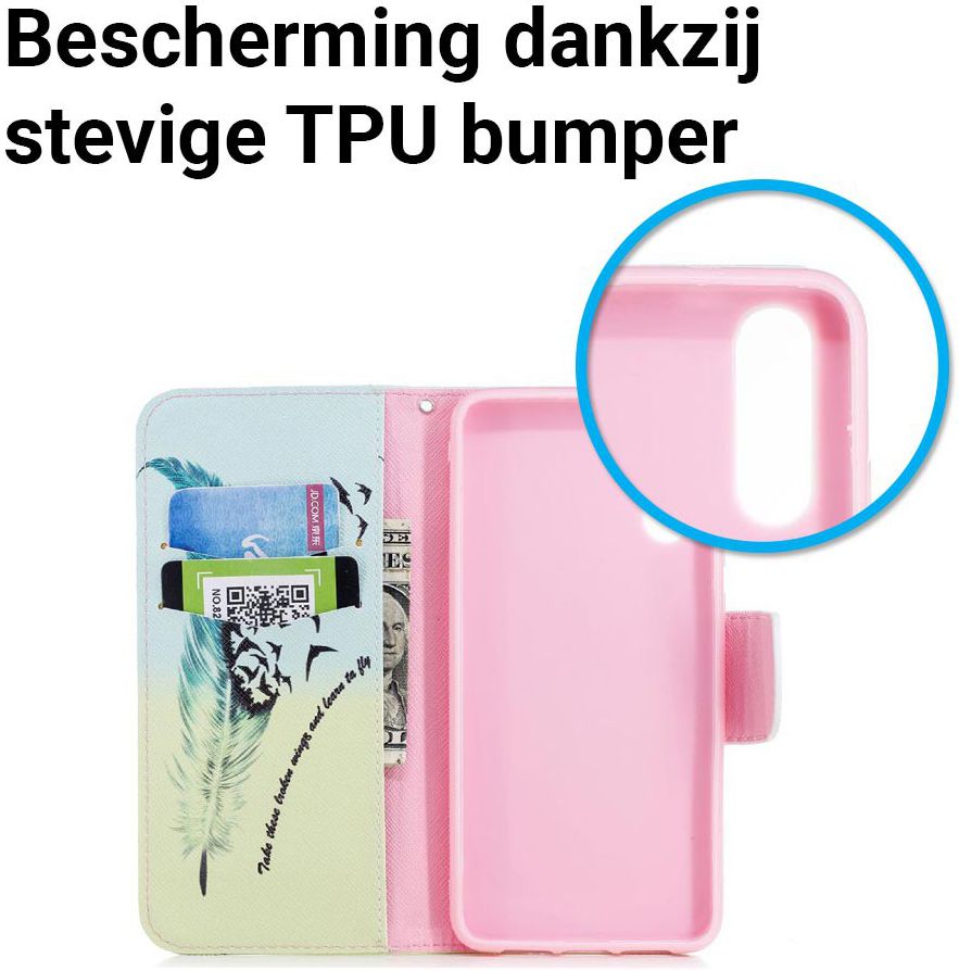 Huawei P20 Portemonnee Hoesje met Veer Print afbeelding 5