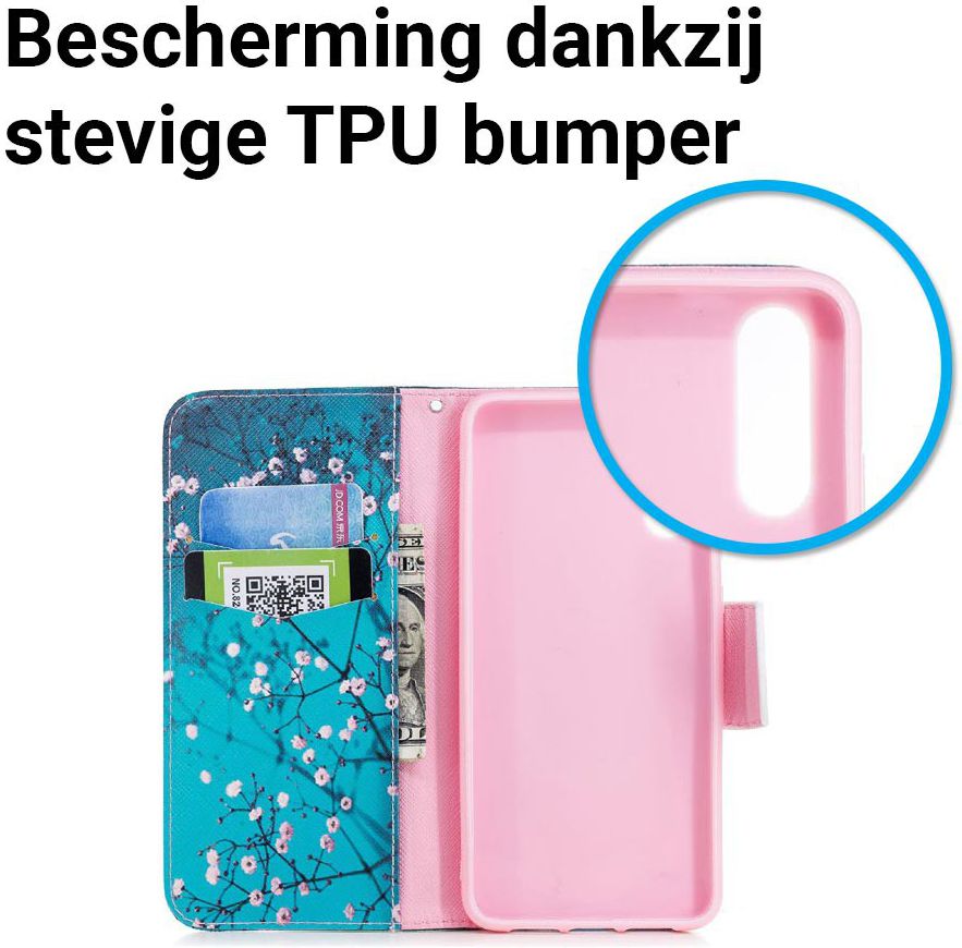 Huawei P20 Portemonnee Hoesje met Bloeiende Boom Print afbeelding 5