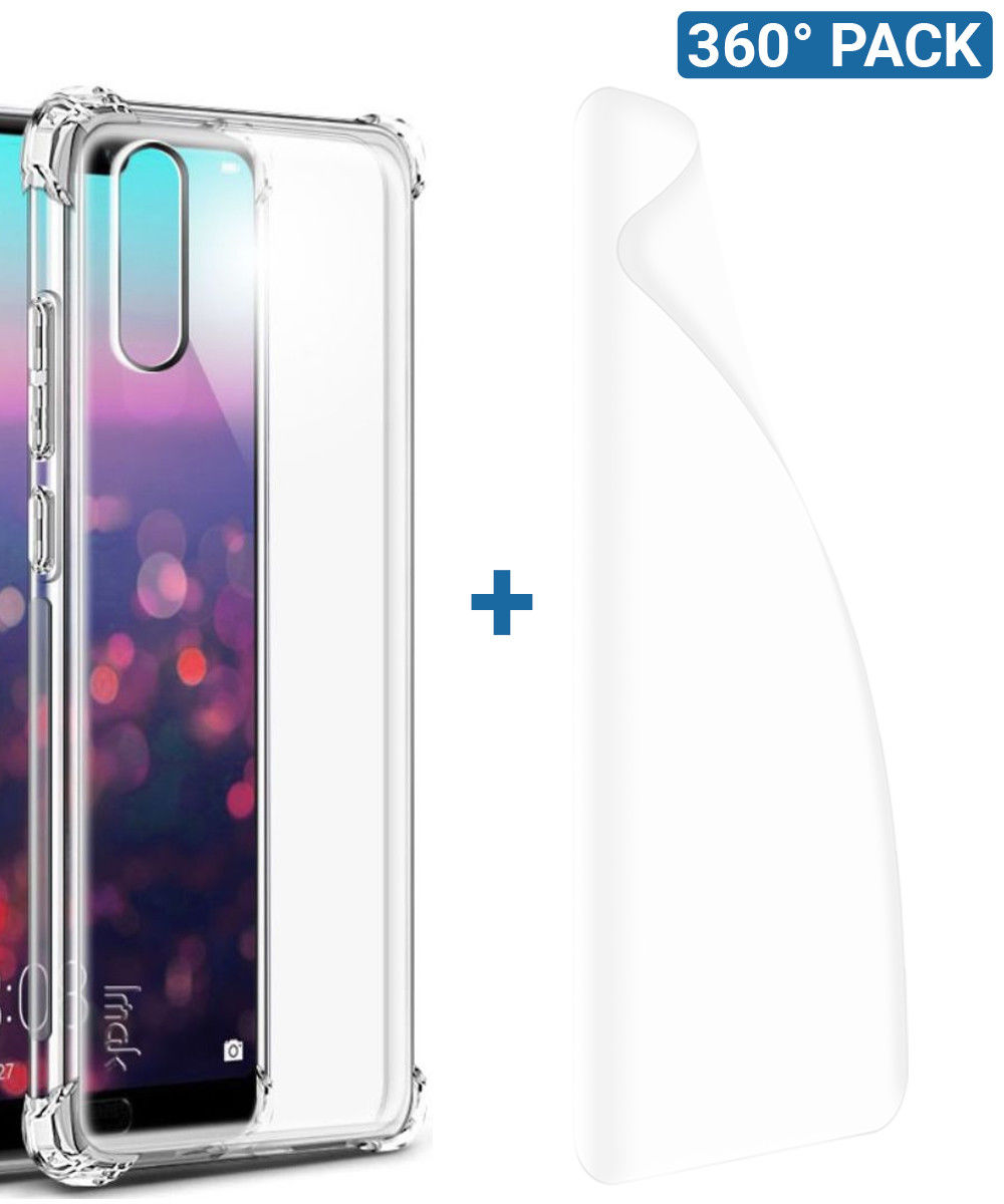 IMAK Huawei P20 Hoesje TPU met Screenprotector Transparant afbeelding 1