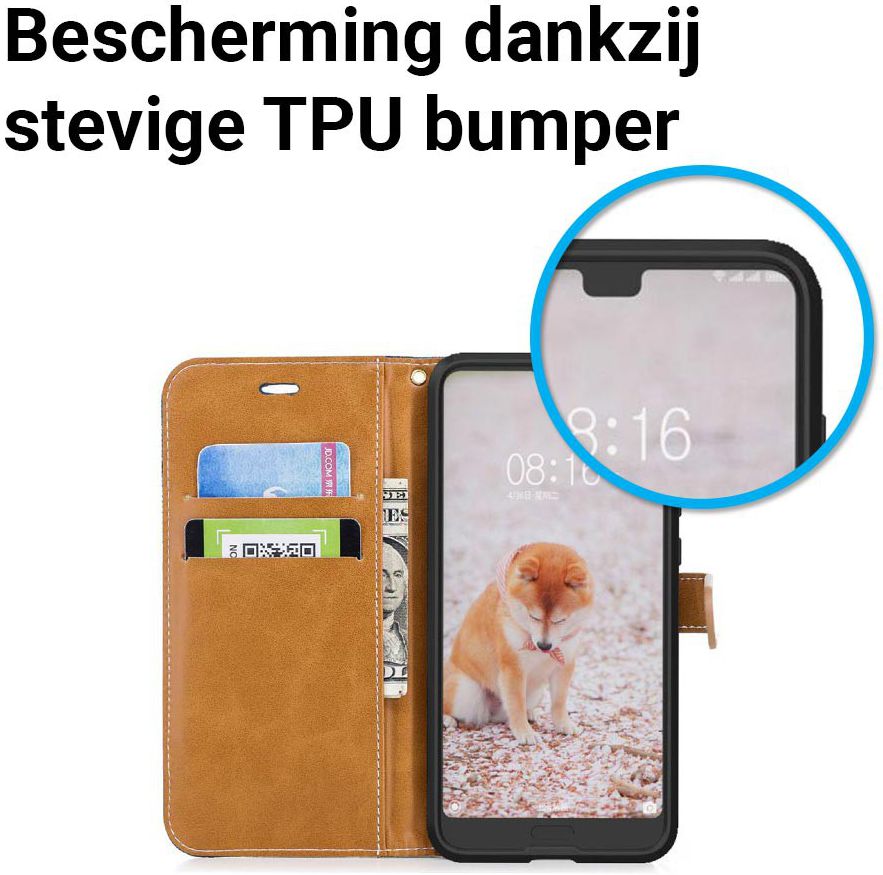Huawei P20 Jeans Portemonnee Hoesje Donker Blauw afbeelding 5