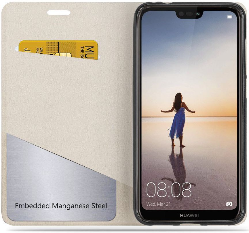 Huawei P20 Lite Linnen Textuur Flip Hoesje Grijs afbeelding 3