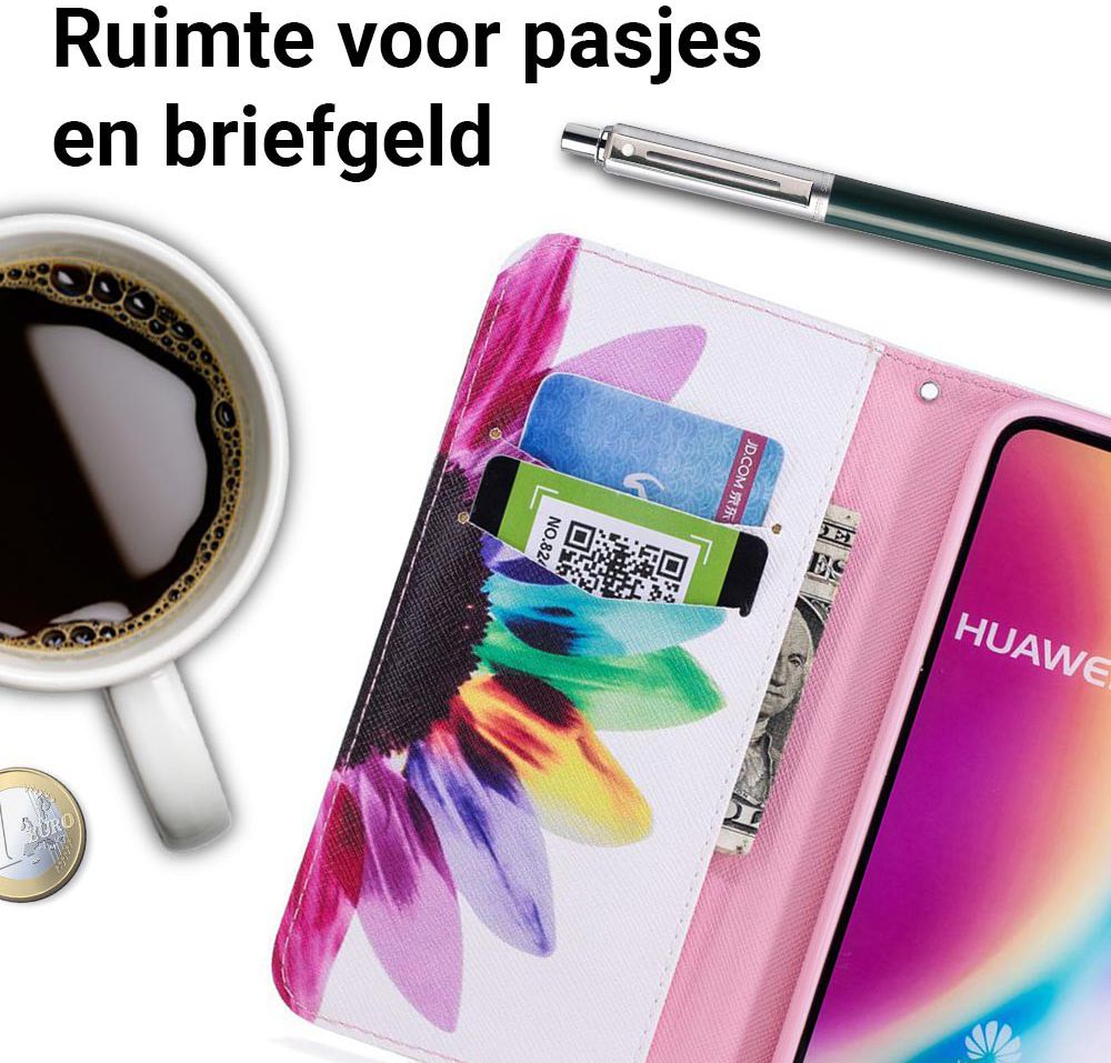 Huawei P20 Lite Portemonnee Hoesje met Bloem Print afbeelding 3