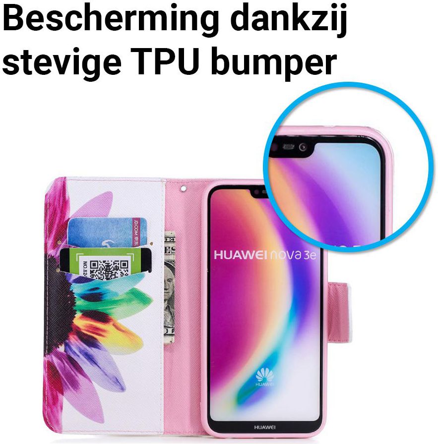 Huawei P20 Lite Portemonnee Hoesje met Bloem Print afbeelding 6