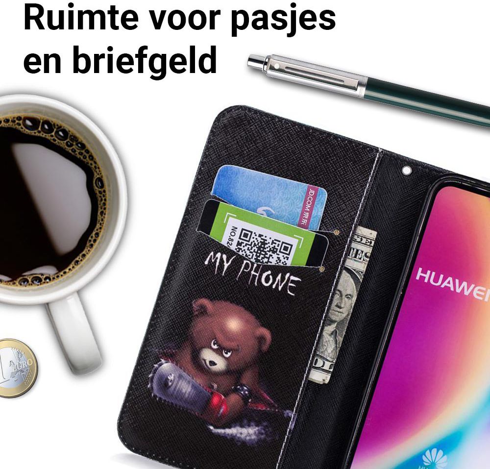 Huawei P20 Lite Portemonnee Hoesje met Don't Touch My Phone Print afbeelding 4
