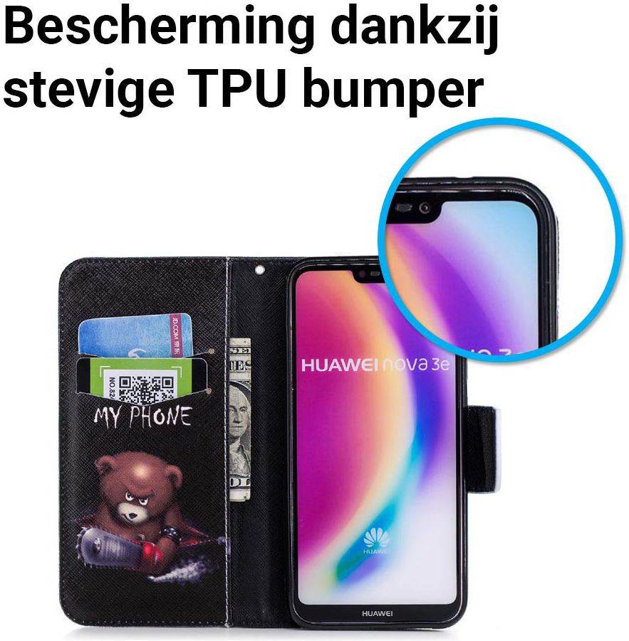 Huawei P20 Lite Portemonnee Hoesje met Don't Touch My Phone Print afbeelding 5