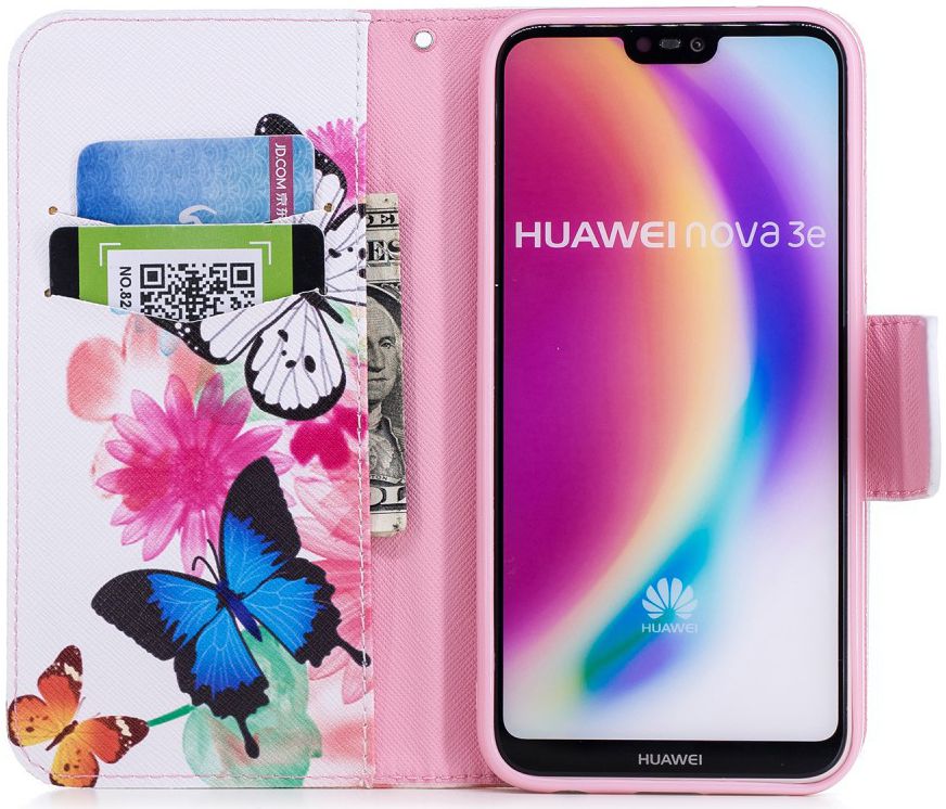Huawei P20 Lite Portemonnee Hoesje met Vlinder Print afbeelding 2