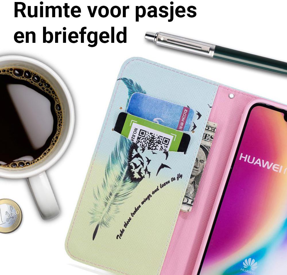 Huawei P20 Lite Portemonnee Hoesje met Feathers Print afbeelding 4
