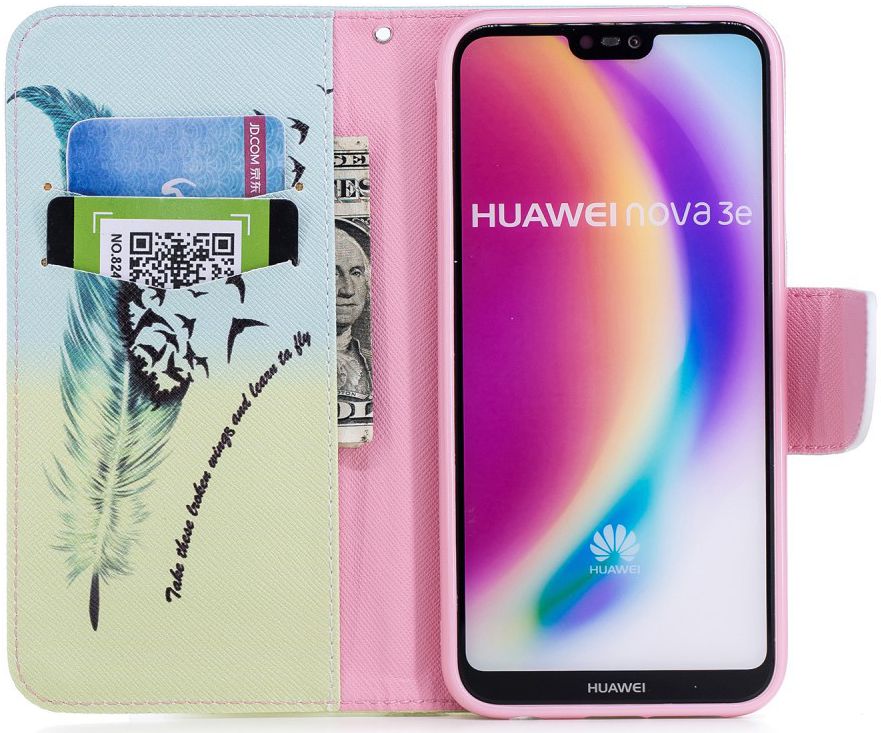 Huawei P20 Lite Portemonnee Hoesje met Feathers Print afbeelding 2