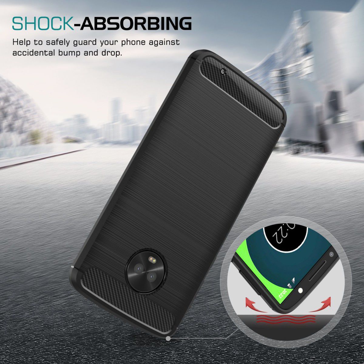Motorola Moto G6 Plus Geborsteld TPU Hoesje Zwart afbeelding 6