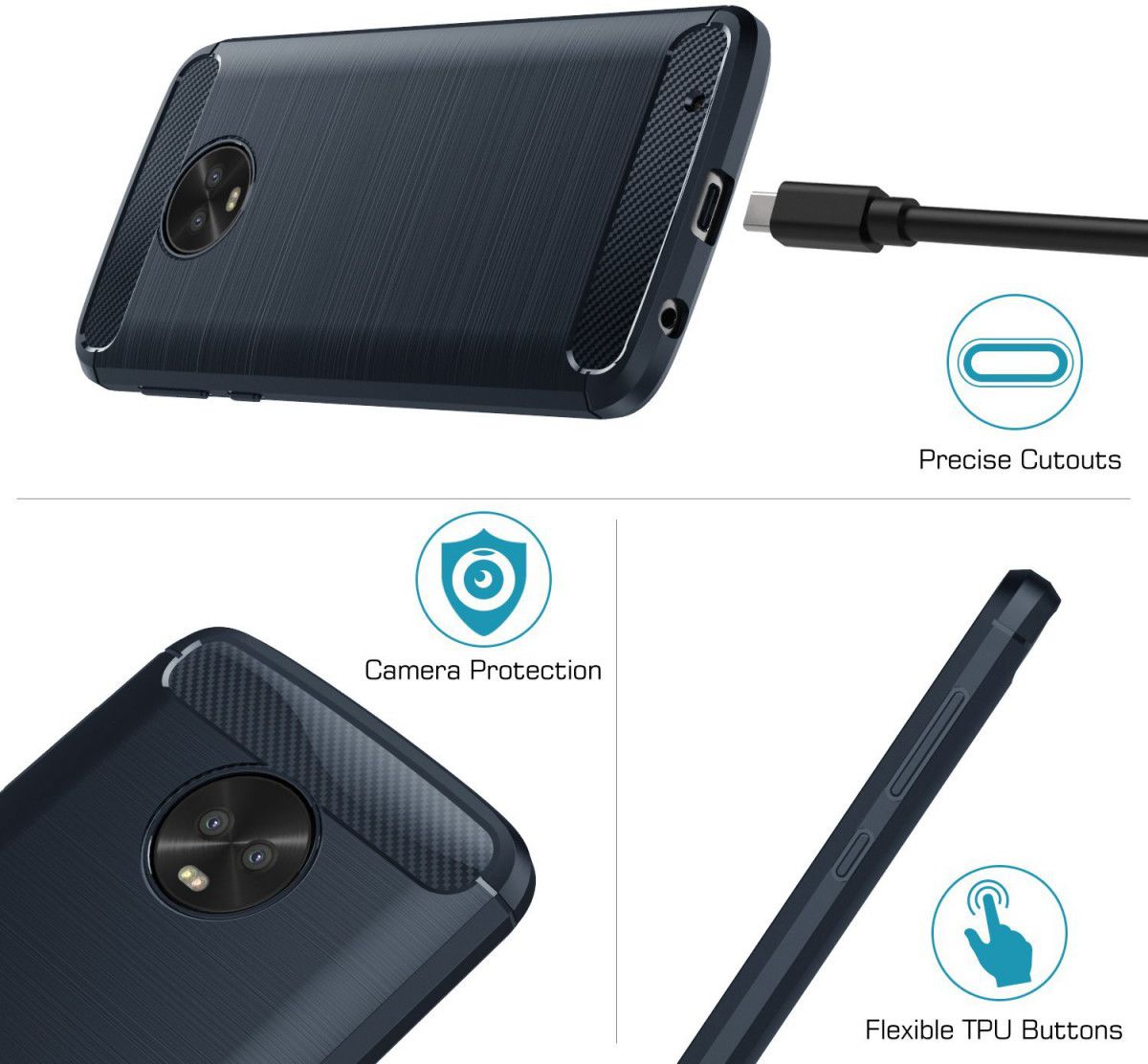 Motorola Moto G6 Plus Geborsteld TPU Hoesje Blauw afbeelding 5