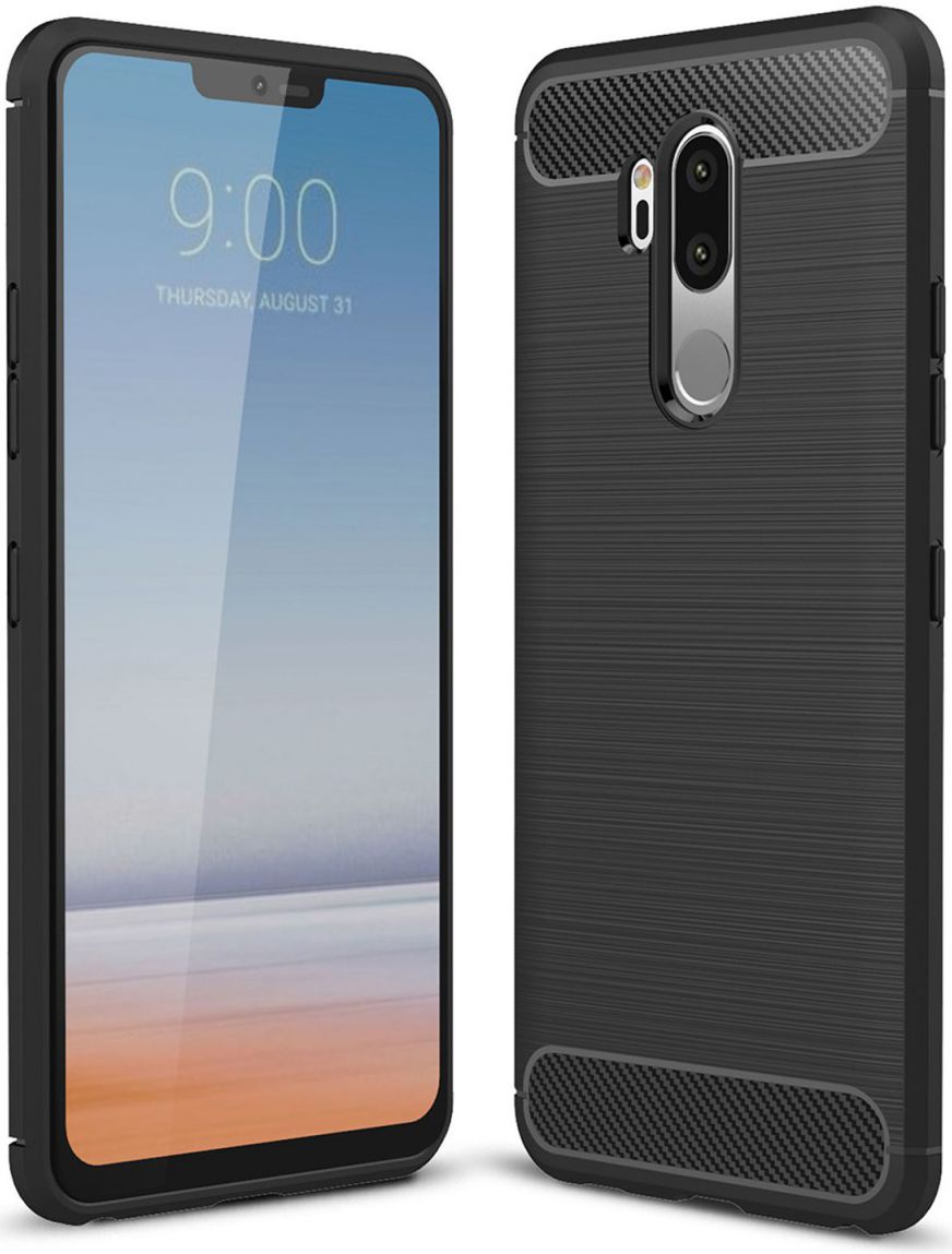 LG G7 Geborsteld TPU Hoesje Zwart afbeelding 1