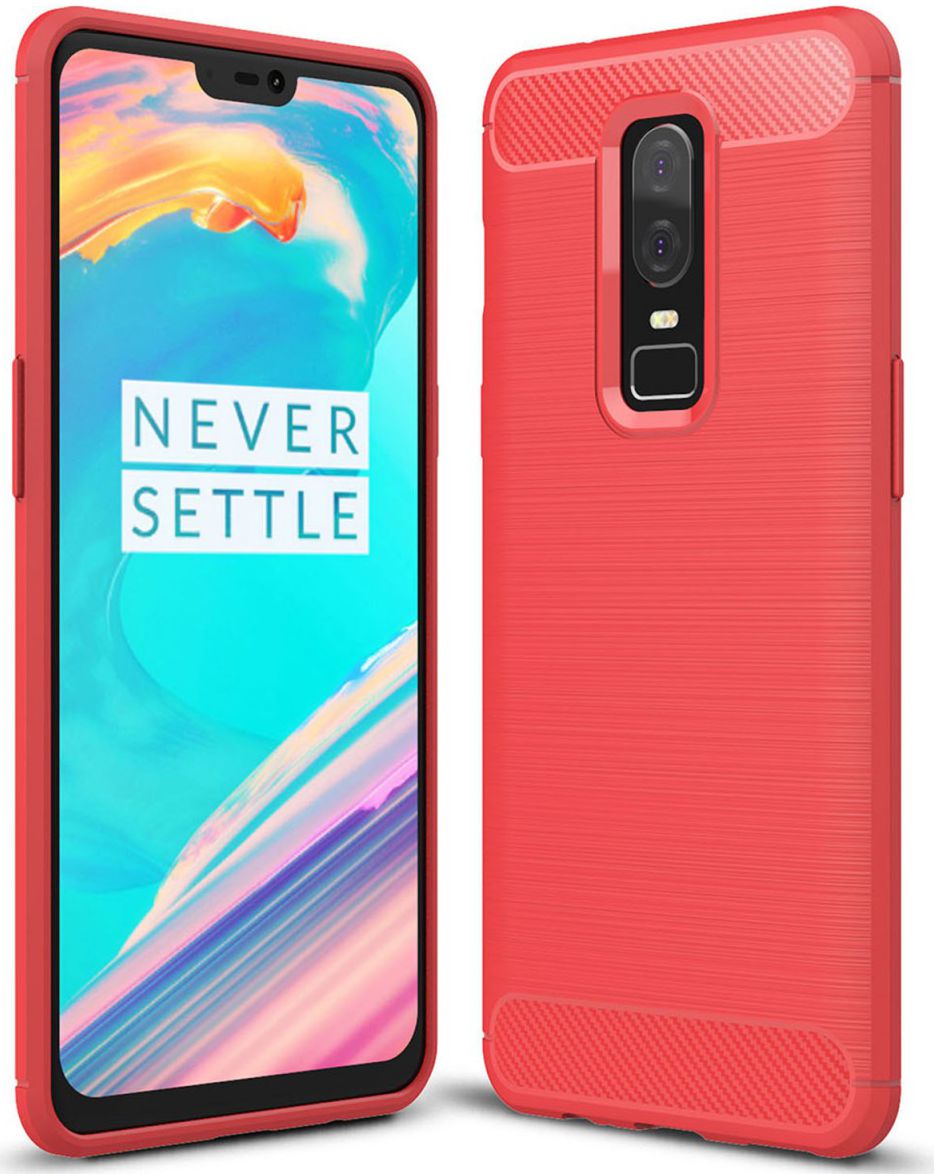OnePlus 6 Geborsteld TPU Hoesje Rood afbeelding 1