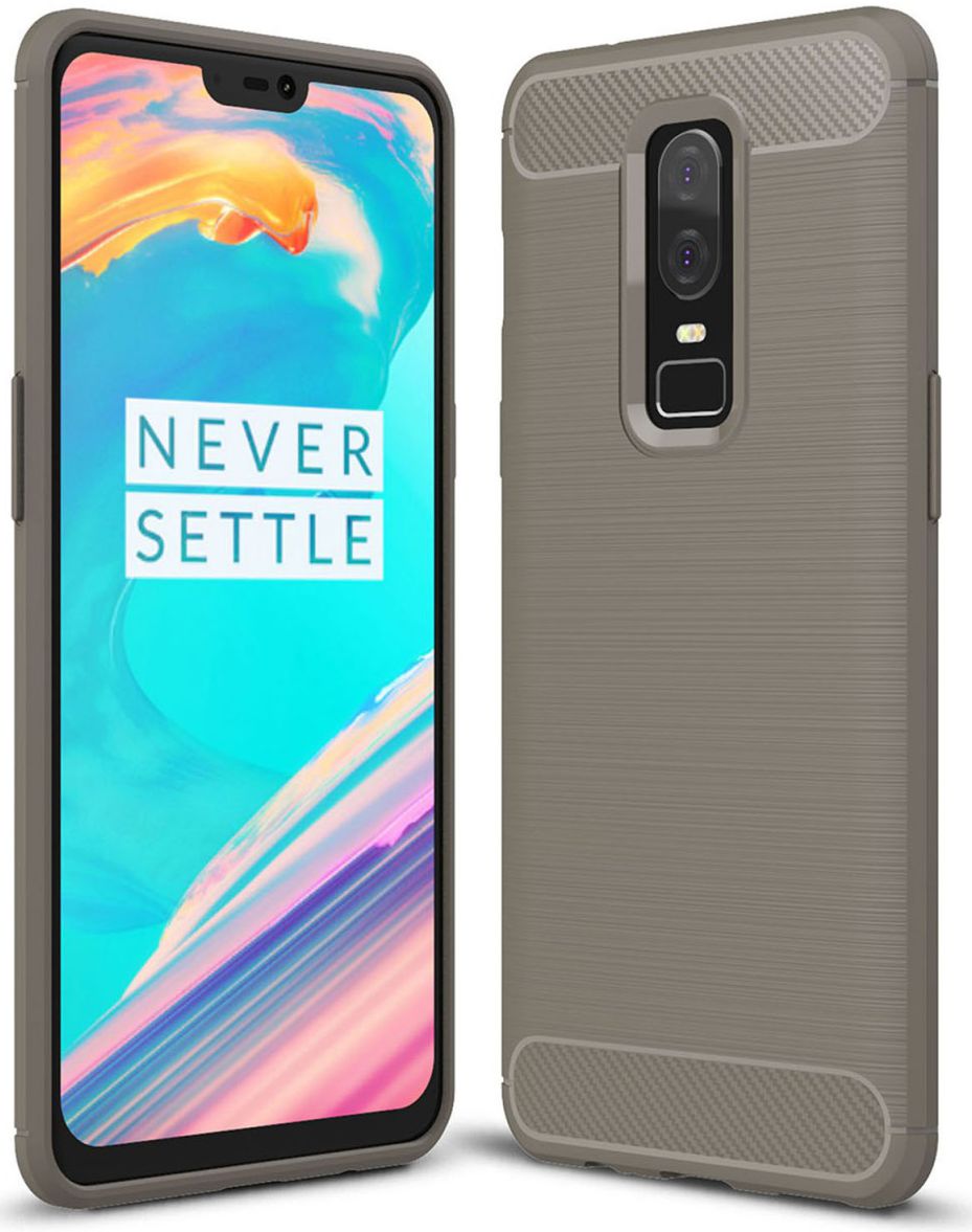 OnePlus 6 Geborsteld TPU Hoesje Grijs afbeelding 1