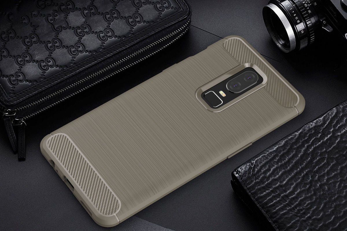 OnePlus 6 Geborsteld TPU Hoesje Grijs afbeelding 2