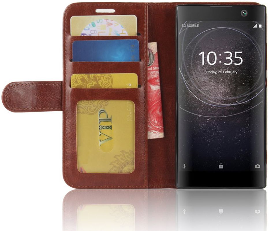 Sony Xperia XA2 Lederen Portemonnee Hoesje Bruin afbeelding 4