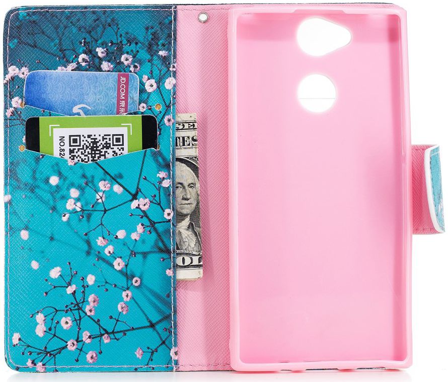 Sony Xperia XA2 Lederen Portemonnee Hoesje met Pink Flowers Print afbeelding 2