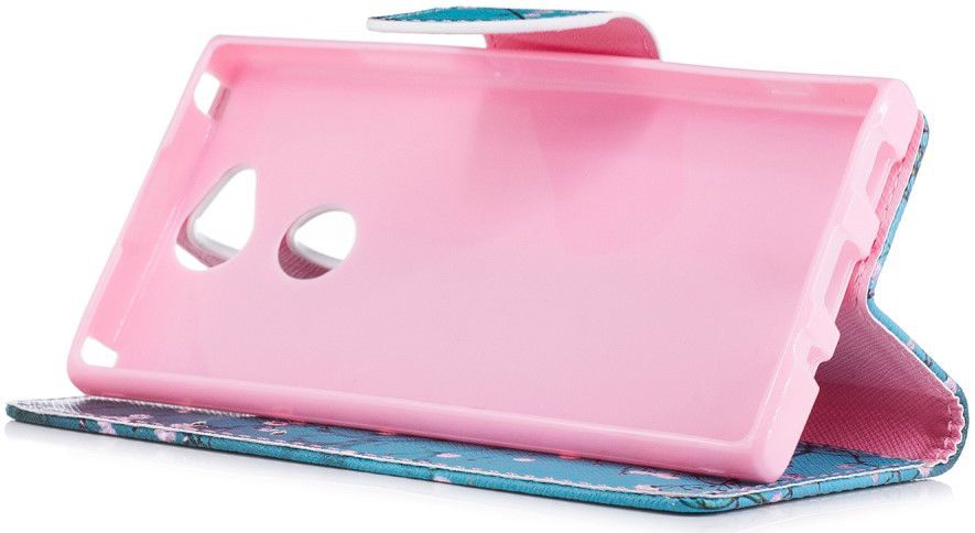 Sony Xperia XA2 Lederen Portemonnee Hoesje met Pink Flowers Print afbeelding 4