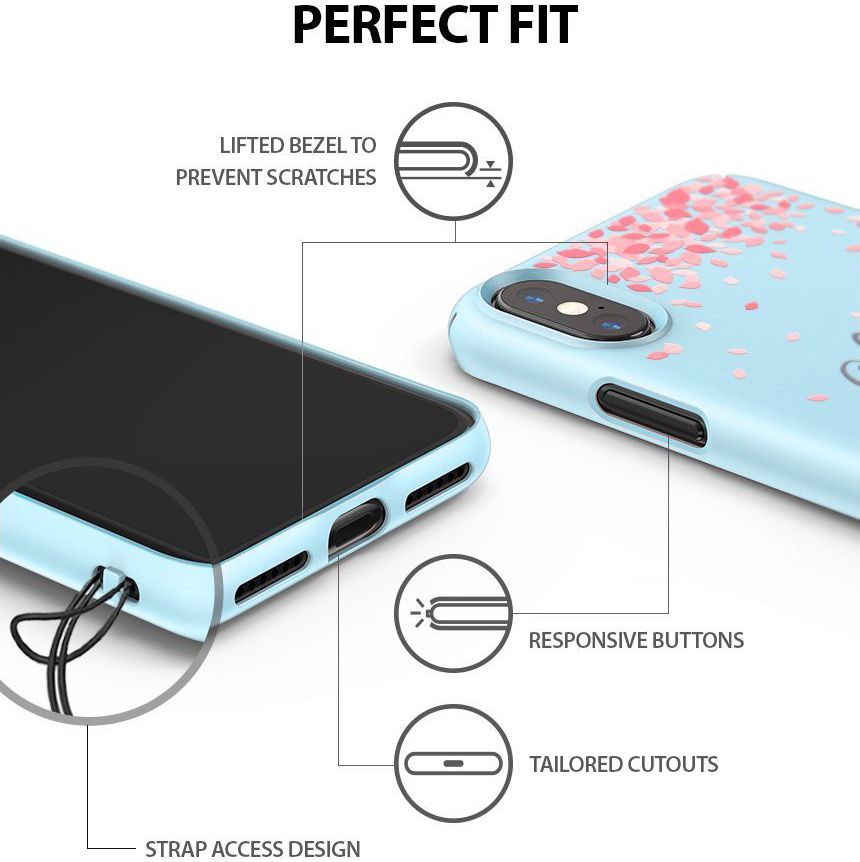 Ringke Design Slim Apple iPhone X Cherry Blossom Sky Blue afbeelding 2