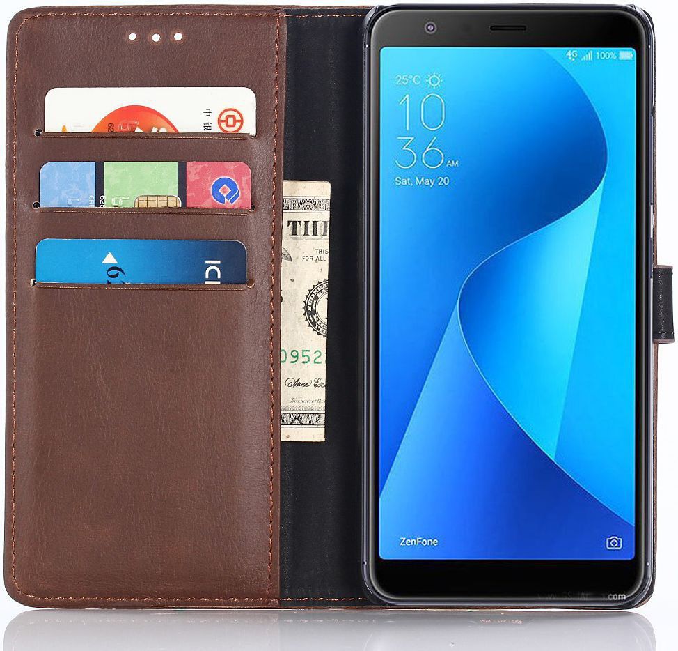 Asus Zenfone Max Plus Retro Portemonnee Hoesje Donkerbruin afbeelding 1