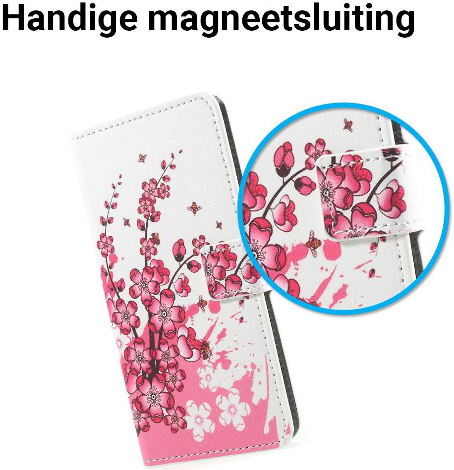 Samsung Galaxy A8 2018 Wallet Case Hoesje met Print bloesems afbeelding 3