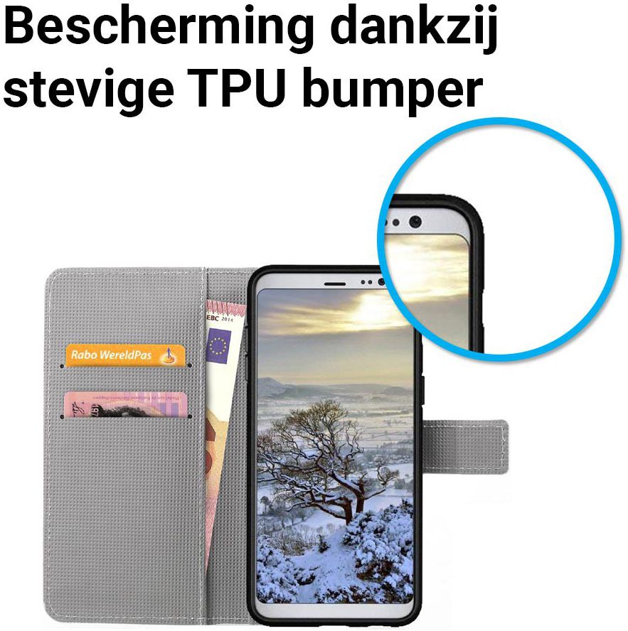 Samsung Galaxy A8 2018 Wallet Case Hoesje met Print bloesems afbeelding 5