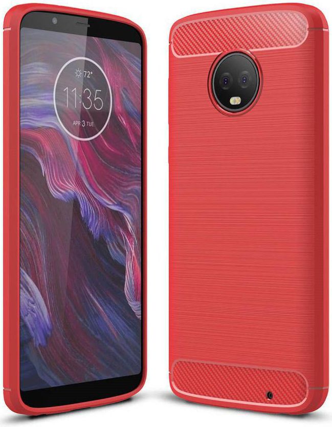 Motorola Moto G6 Plus Geborsteld TPU Hoesje Rood afbeelding 1