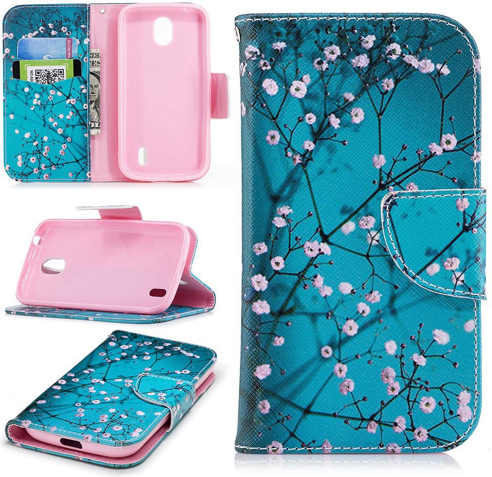 Nokia 1 Portemonnee Hoesje met Print Bloemen afbeelding 1
