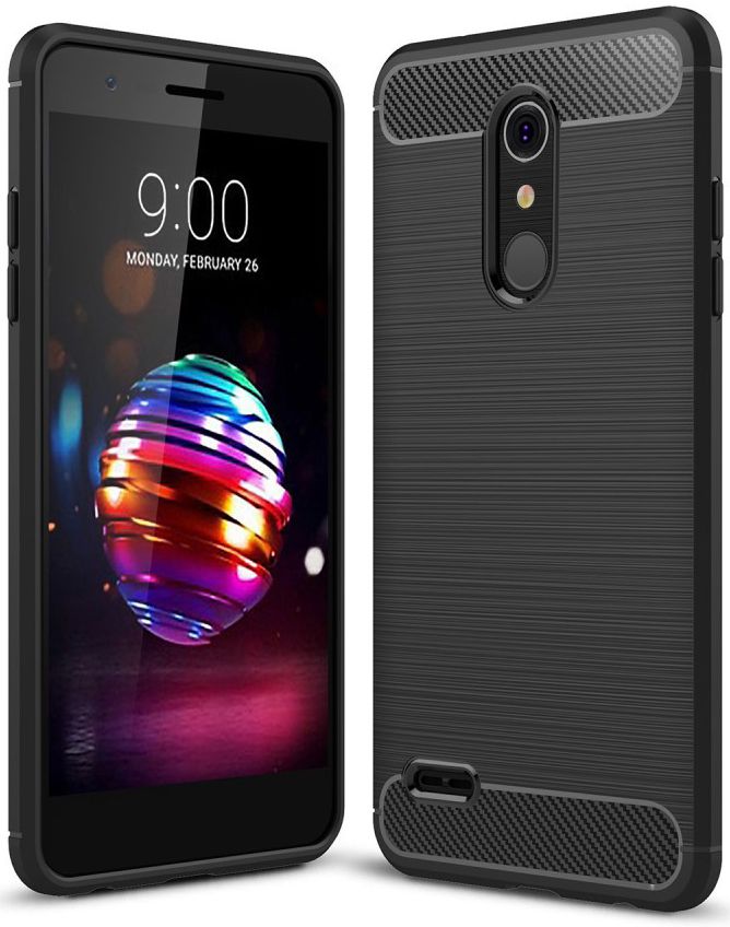 LG K11 Geborsteld TPU Hoesje Zwart afbeelding 1
