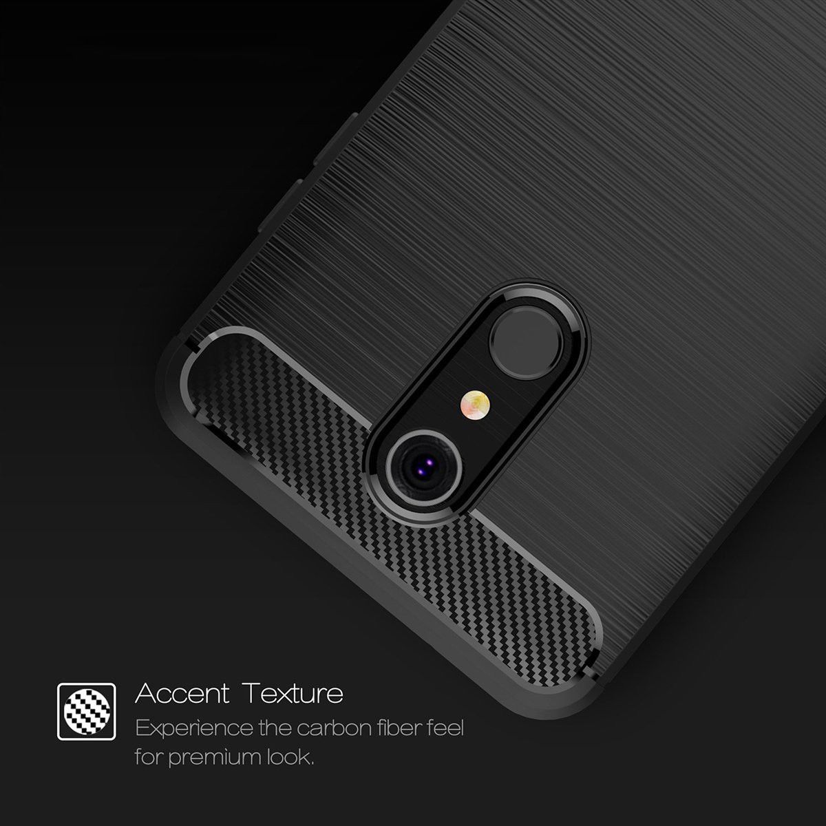 LG K11 Geborsteld TPU Hoesje Zwart afbeelding 2