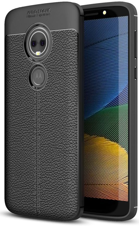 Motorola Moto E5 Hoesje TPU met Lederen Textuur Zwart afbeelding 1
