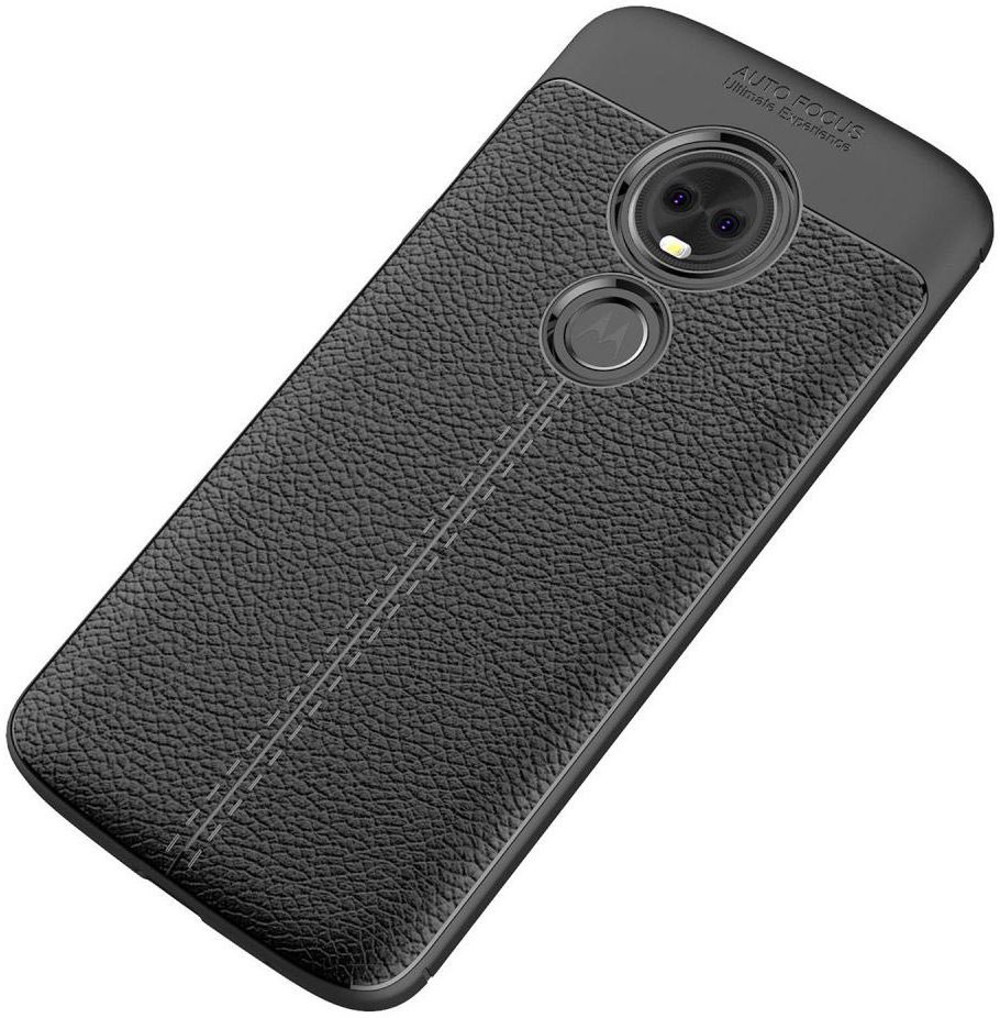Motorola Moto E5 Hoesje TPU met Lederen Textuur Zwart afbeelding 2