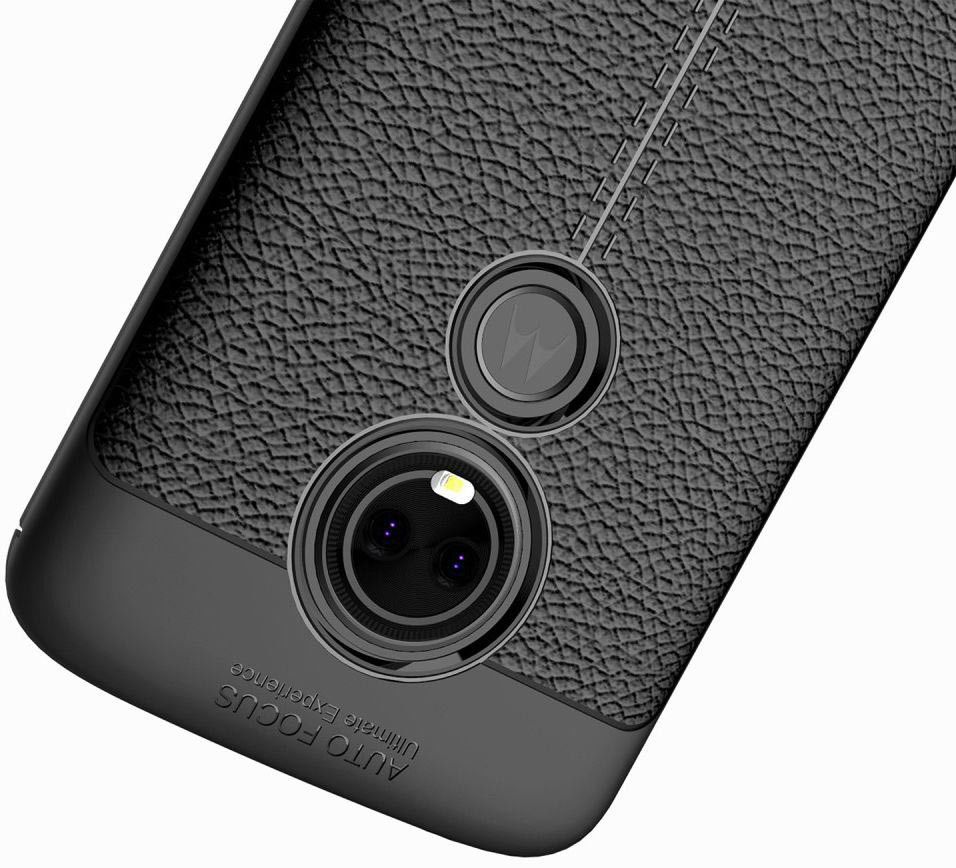 Motorola Moto E5 Hoesje TPU met Lederen Textuur Zwart afbeelding 4
