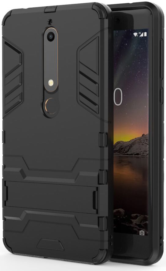 Nokia 6 (2018) Hybride Hoesje met Kickstand Zwart afbeelding 1