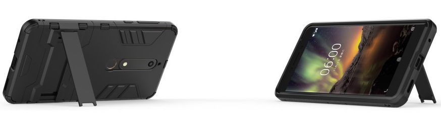 Nokia 6 (2018) Hybride Hoesje met Kickstand Zwart afbeelding 2
