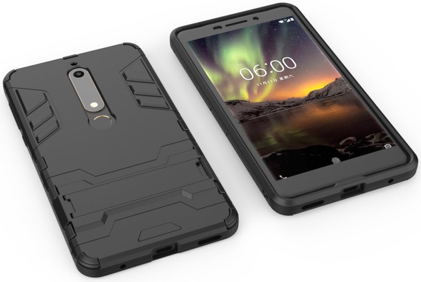 Nokia 6 (2018) Hybride Hoesje met Kickstand Zwart afbeelding 4