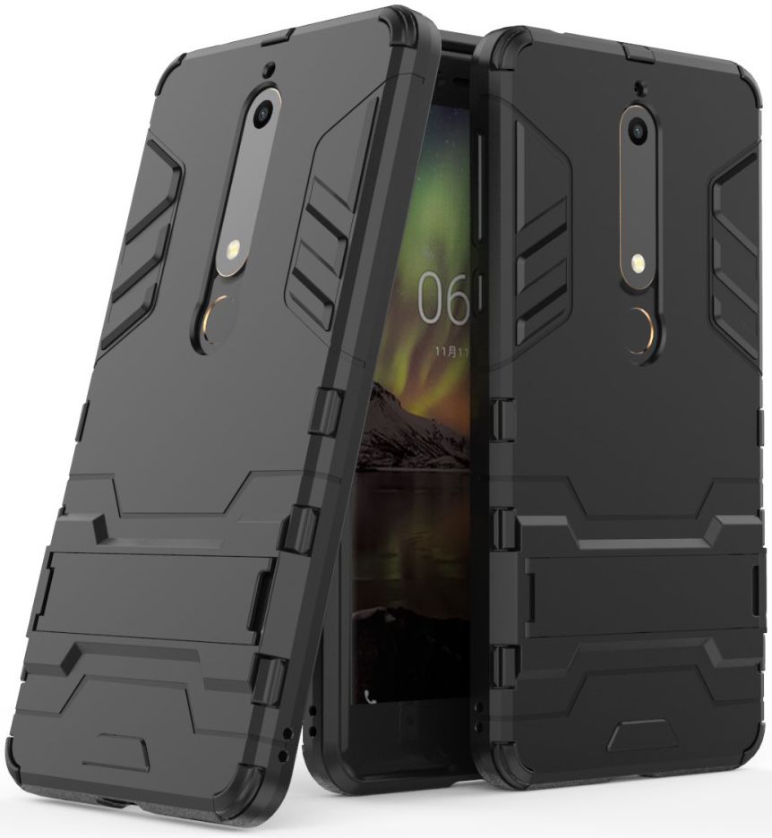 Nokia 6 (2018) Hybride Hoesje met Kickstand Zwart afbeelding 5