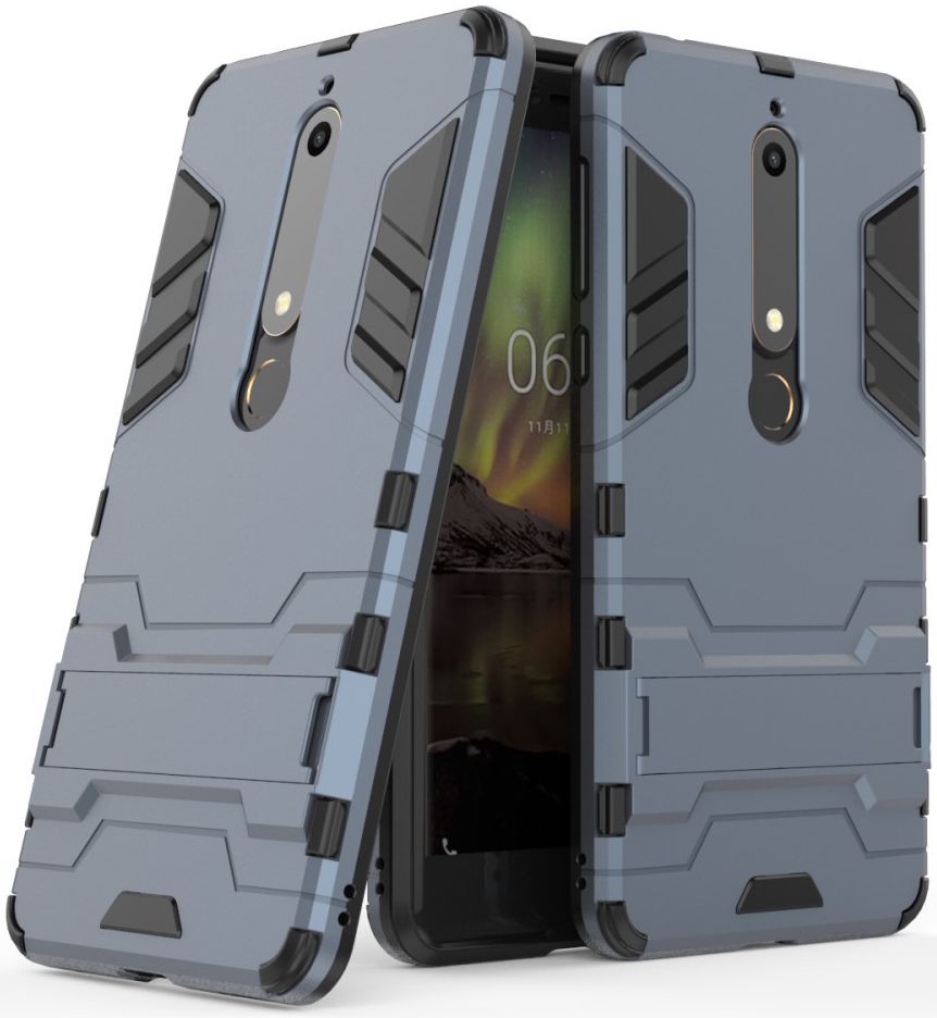 Nokia 6 (2018) Hybride Hoesje met Kickstand Blauw afbeelding 4